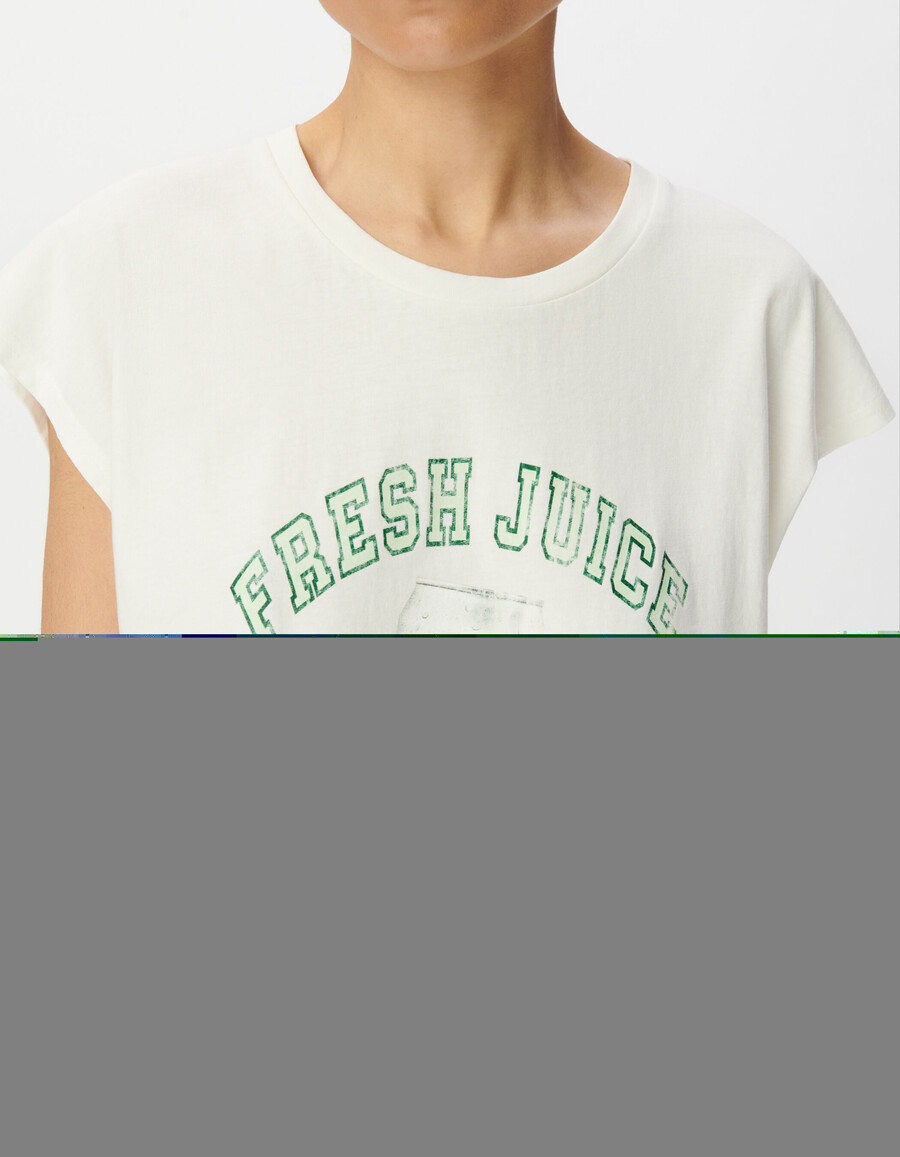 camiseta blanca de manga corta para mujer con imagen de limonada