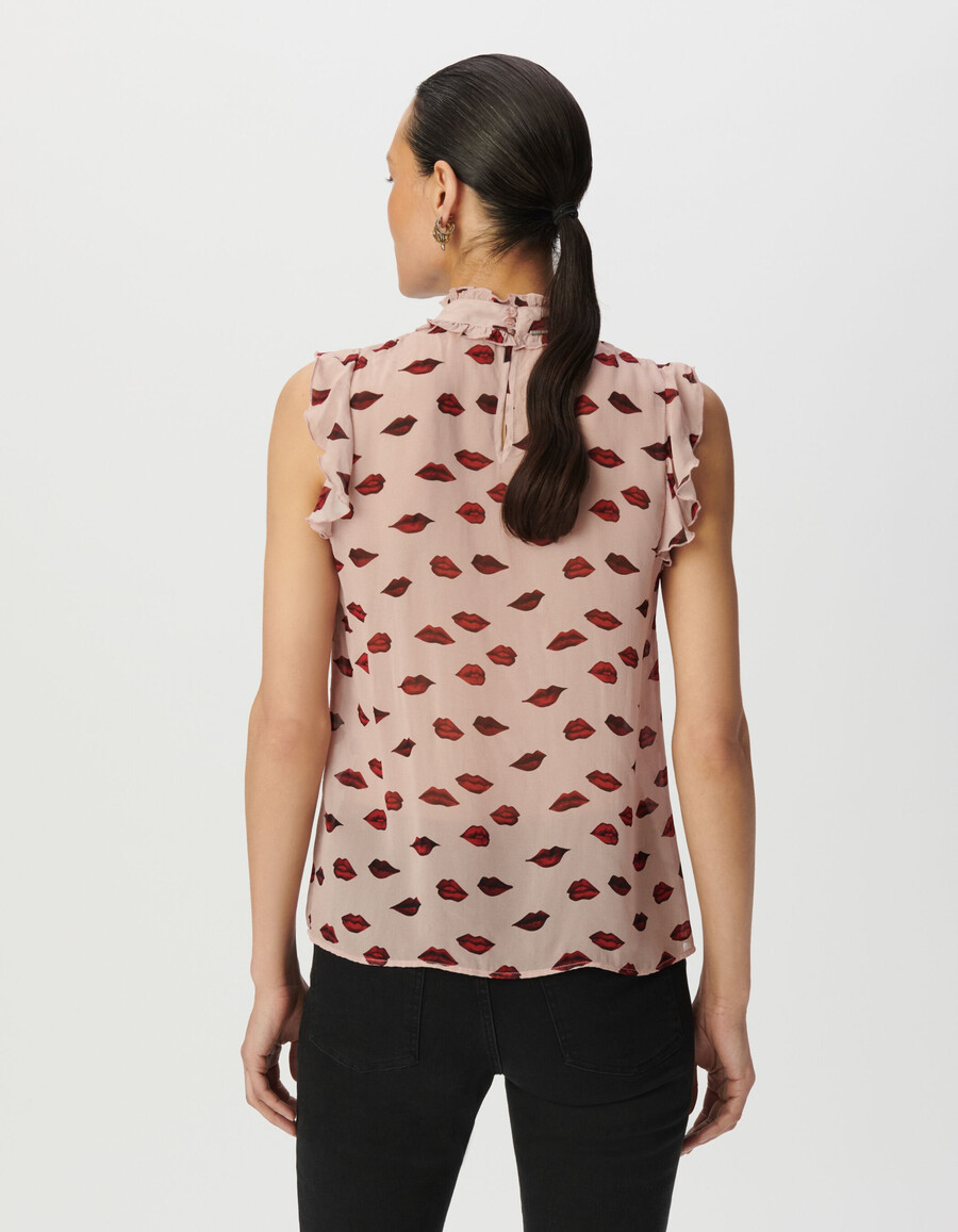 blusa sin mangas de gasa rosa para mujer estampado de boca multicolor