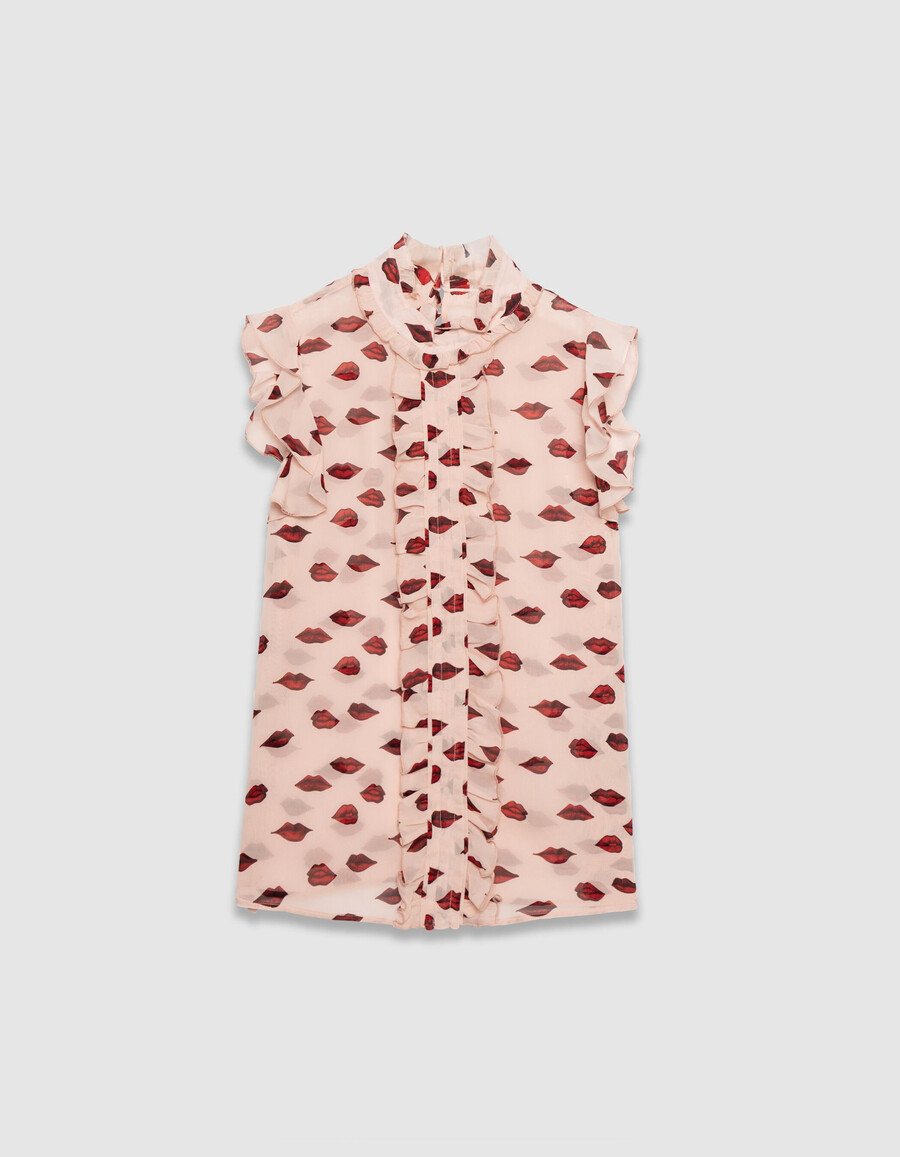 blusa sin mangas de gasa rosa para mujer estampado de boca multicolor