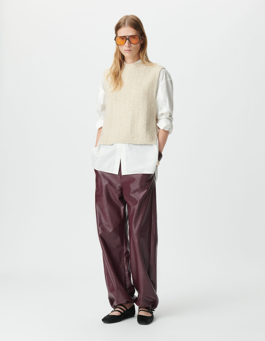 top de tirantes sin mangas de punto beige para mujer