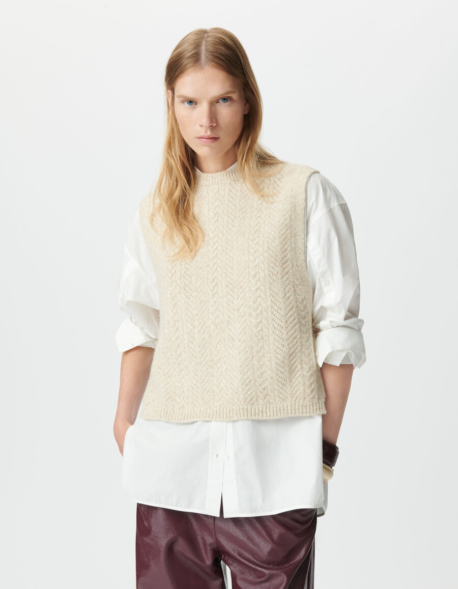 top de tirantes sin mangas de punto beige para mujer