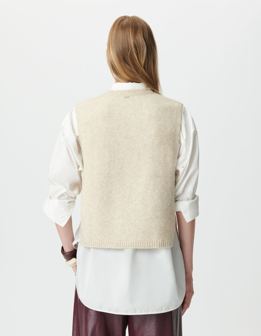 top de tirantes sin mangas de punto beige para mujer