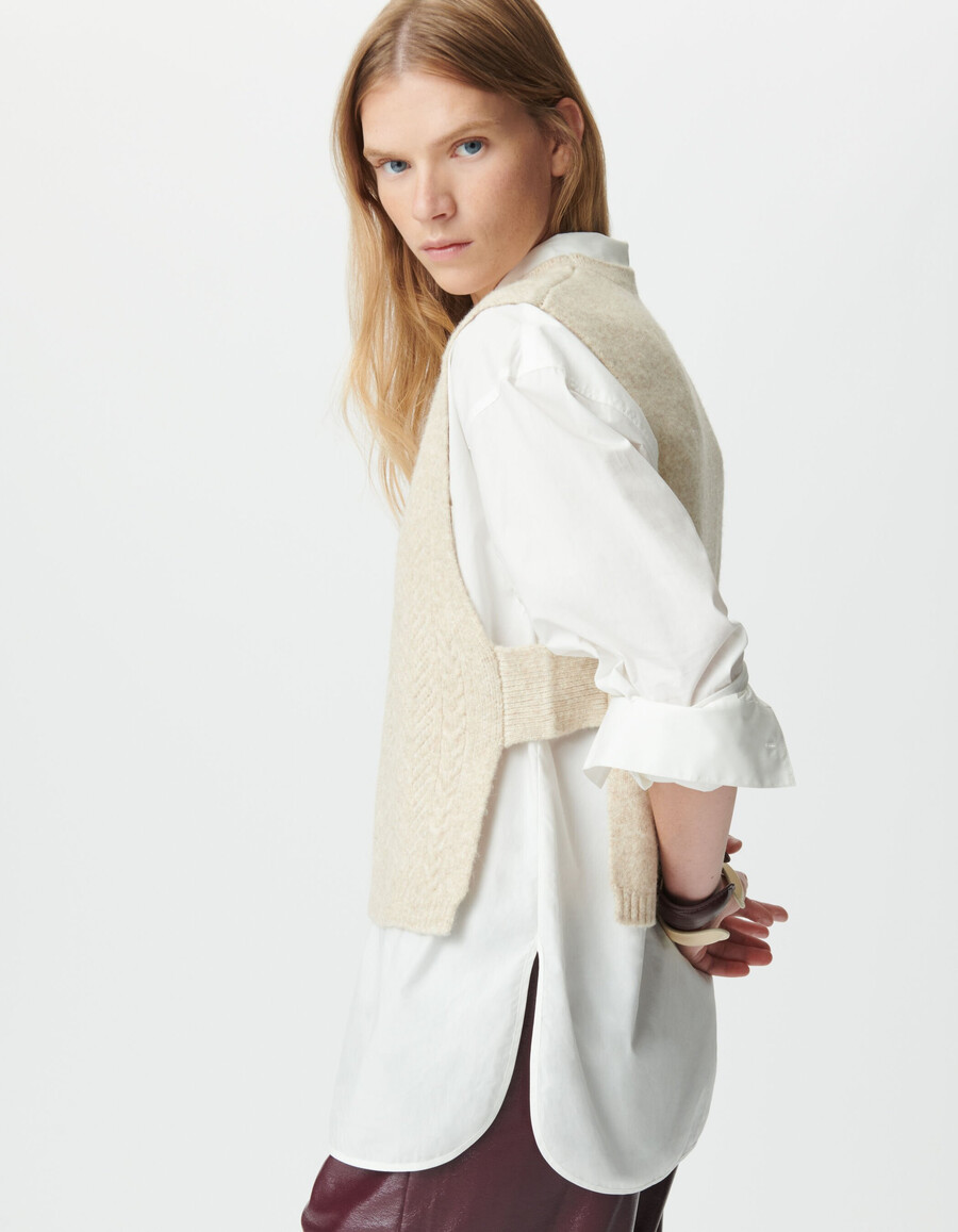 top de tirantes sin mangas de punto beige para mujer