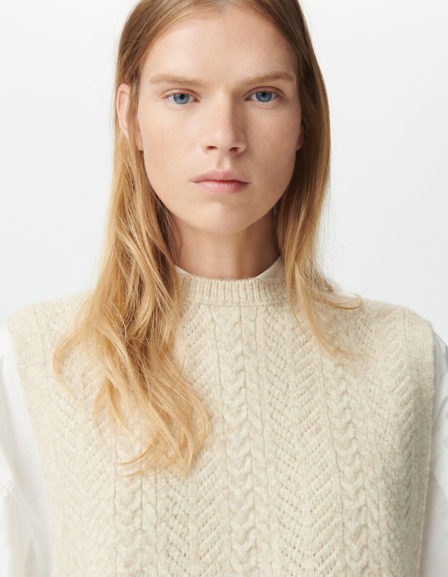 top de tirantes sin mangas de punto beige para mujer