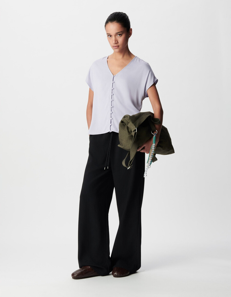 top reversible de manga corta lila para mujer delanteatrás