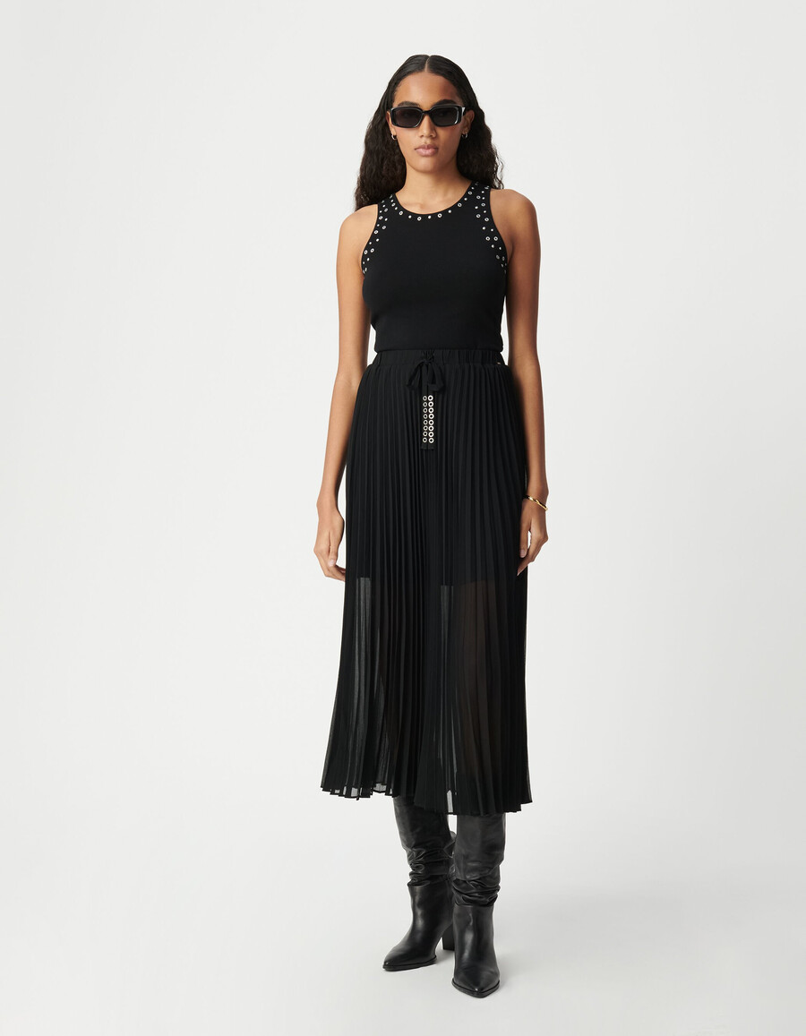 top de punto negro sin mangas para mujer con tachuelas
