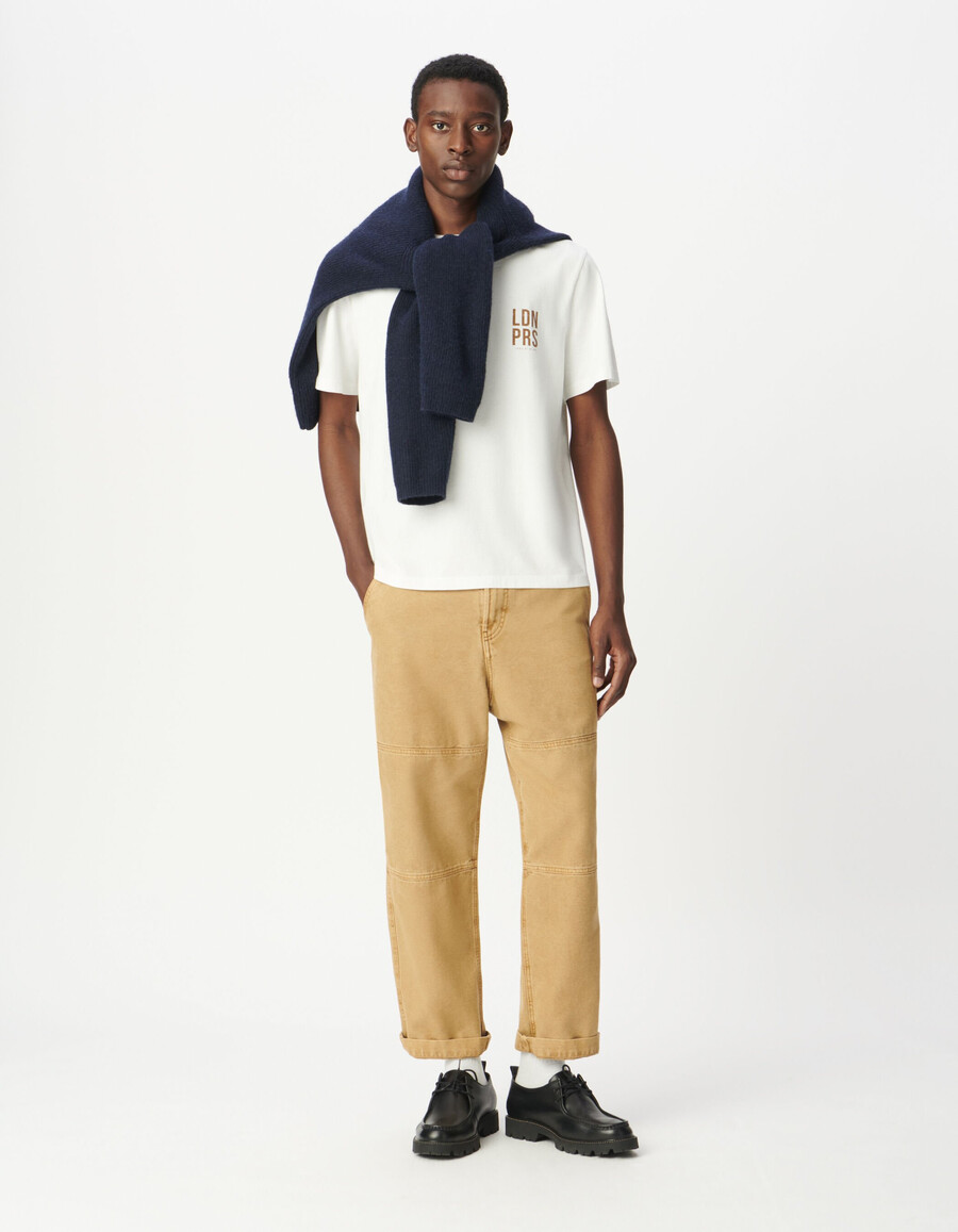 pantalones de carpintero de lona beige para hombre