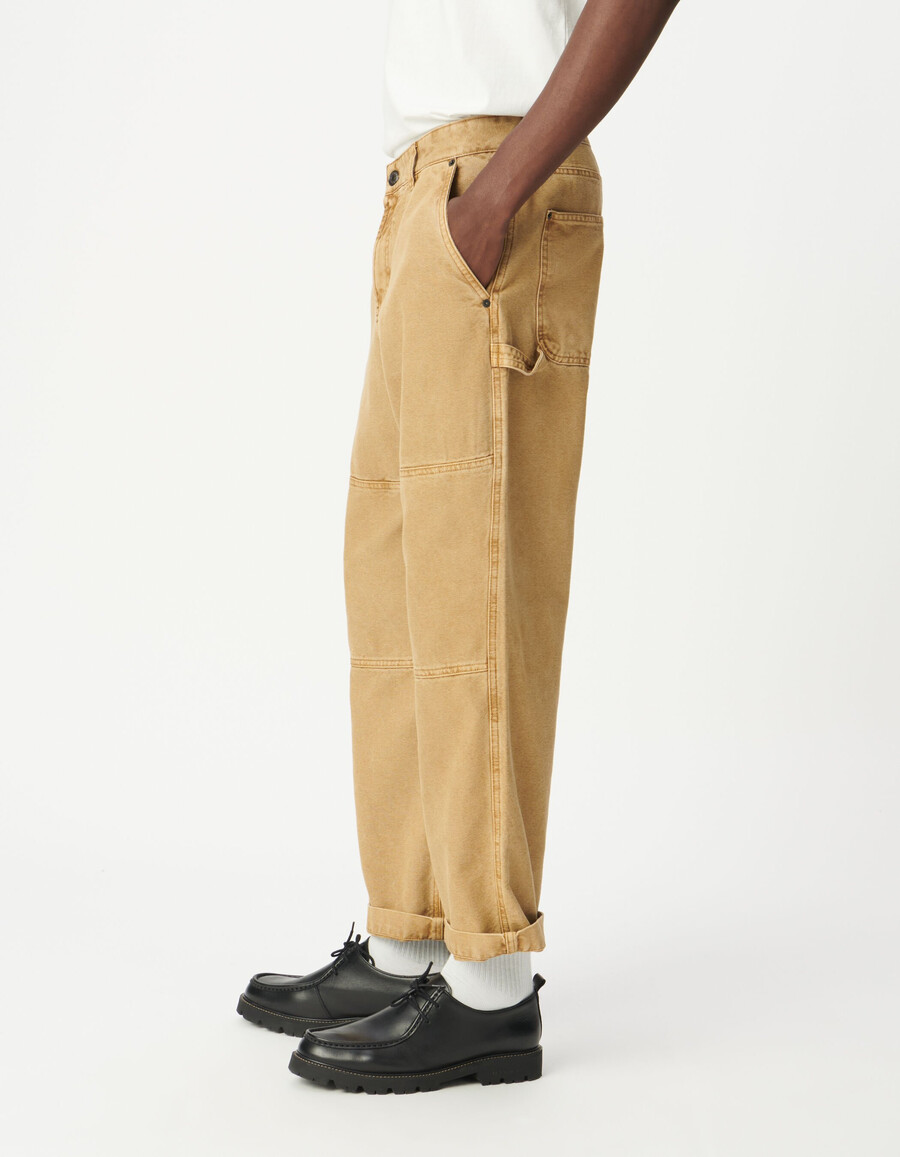pantalones de carpintero de lona beige para hombre