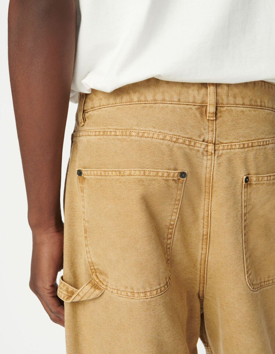 pantalones de carpintero de lona beige para hombre
