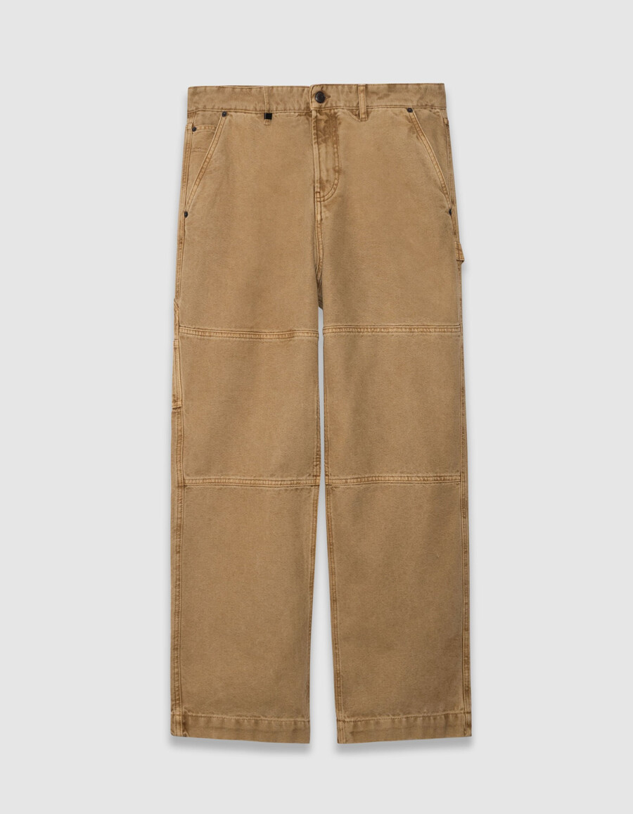 pantalones de carpintero de lona beige para hombre