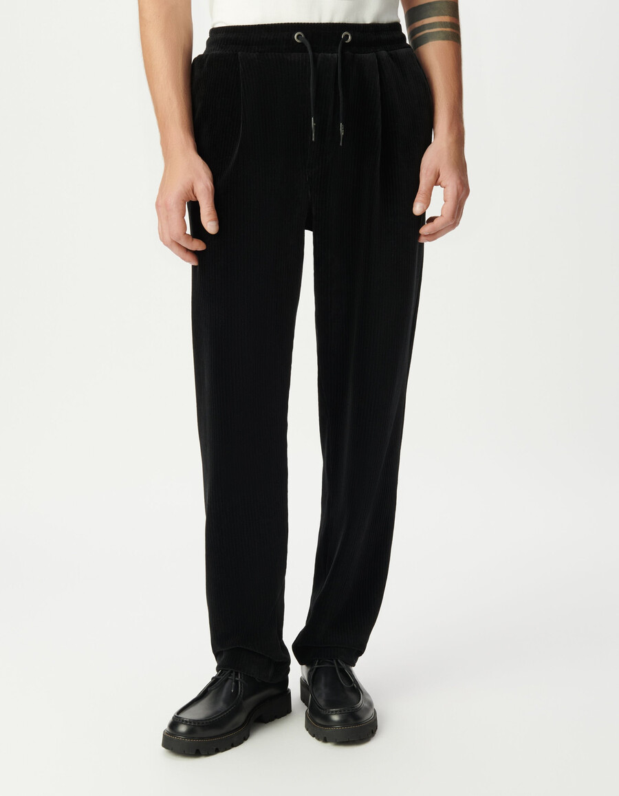 joggers negros de pana con cintura elástica para hombre