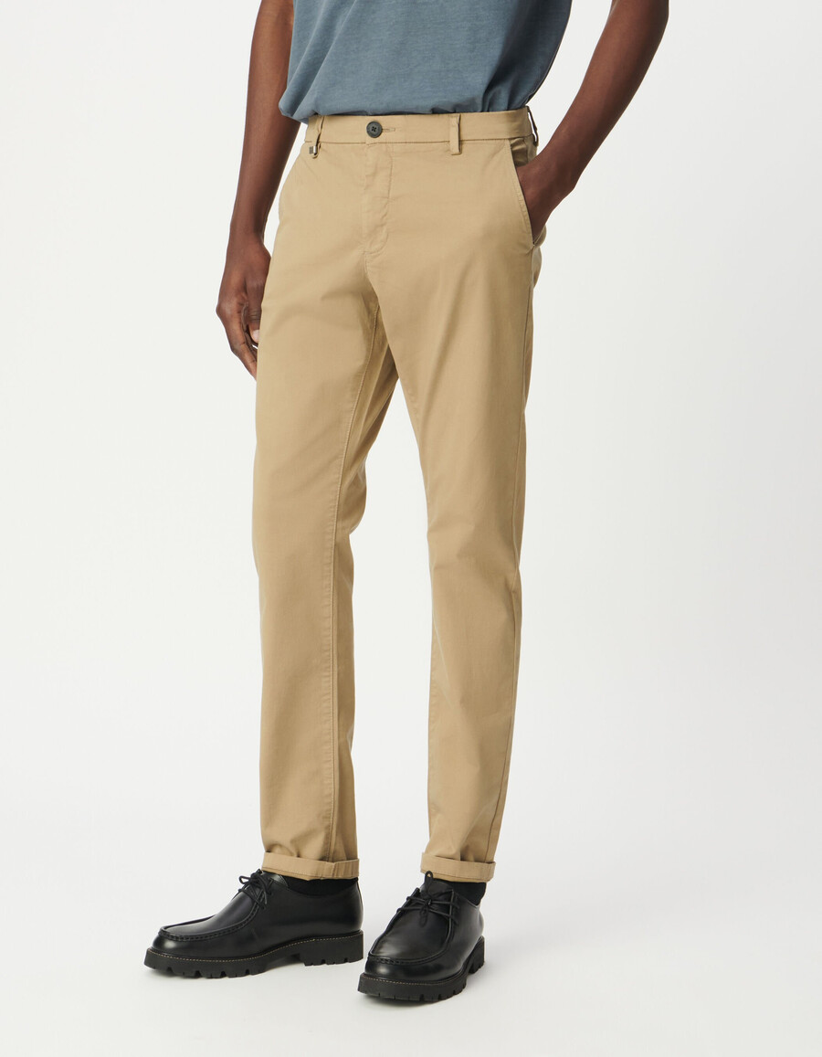 pantalones chinos rectos ajustados beige para hombre