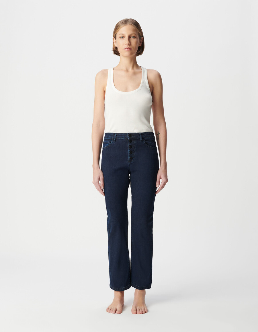 vaqueros rectos powerstretch cropped azul oscuro para mujer